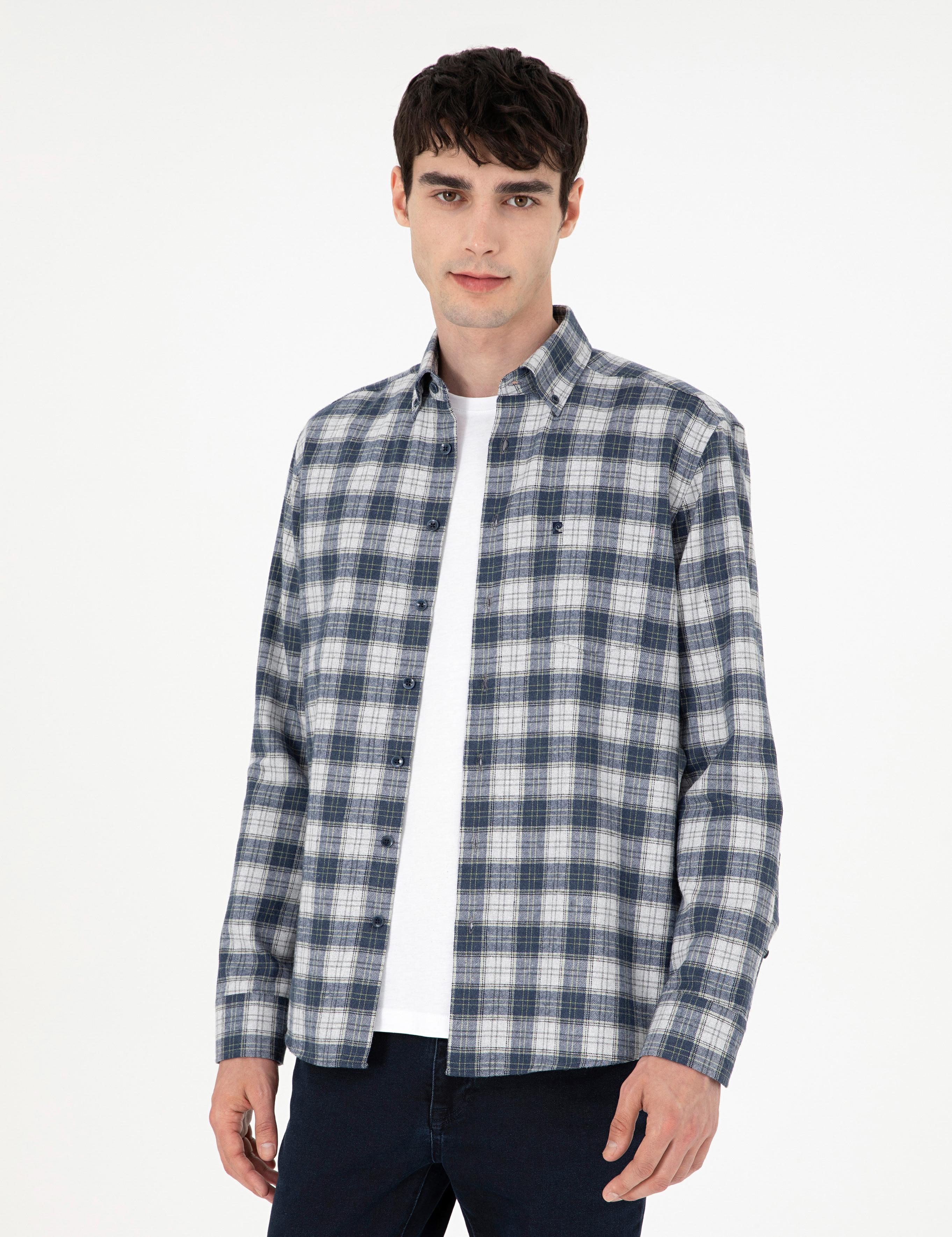 Lacivert Ekose Regular Fit Uzun Kollu Gömlek