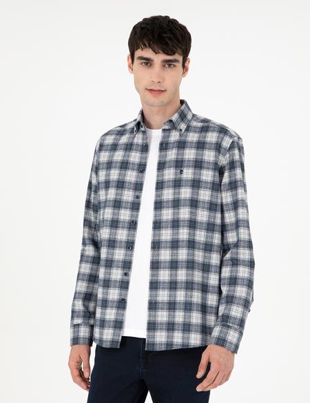 Lacivert Ekose Regular Fit Uzun Kollu Gömlek - 50291979014