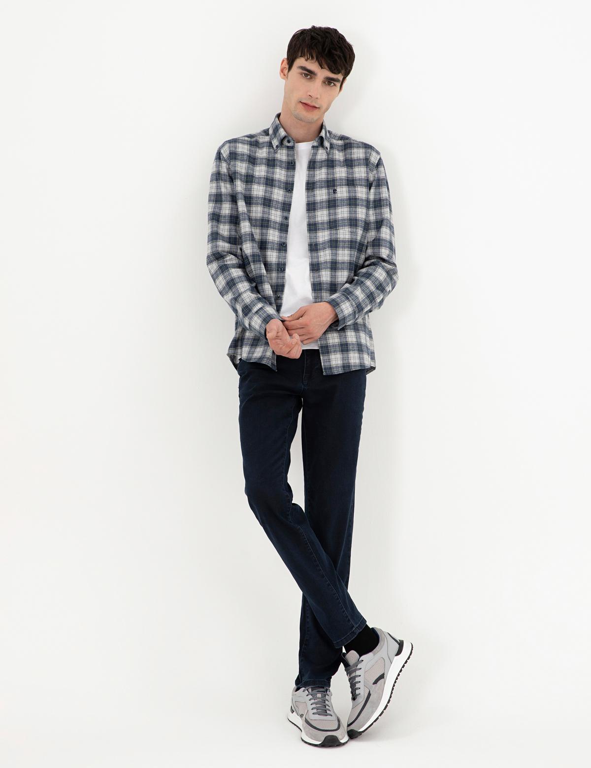 Lacivert Ekose Regular Fit Uzun Kollu Gömlek - 50291979014