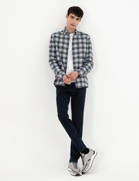 Lacivert Ekose Regular Fit Uzun Kollu Gömlek - 50291979014