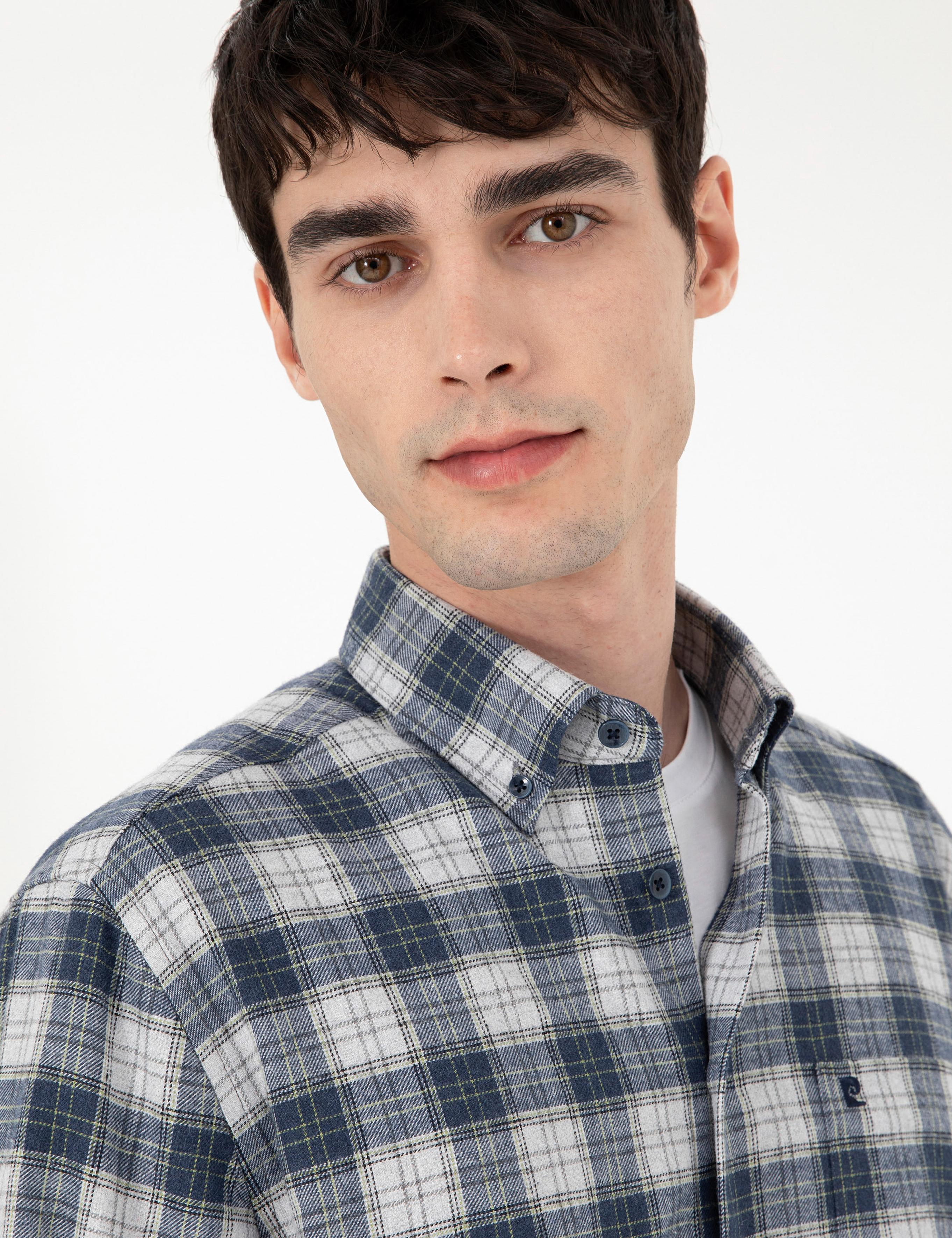 Lacivert Ekose Regular Fit Uzun Kollu Gömlek