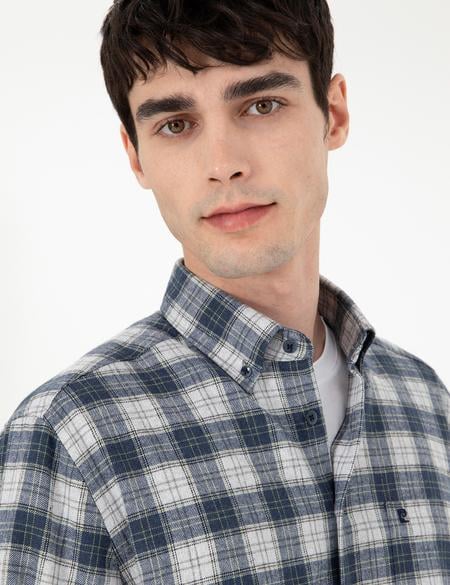 Lacivert Ekose Regular Fit Uzun Kollu Gömlek - 50291979014