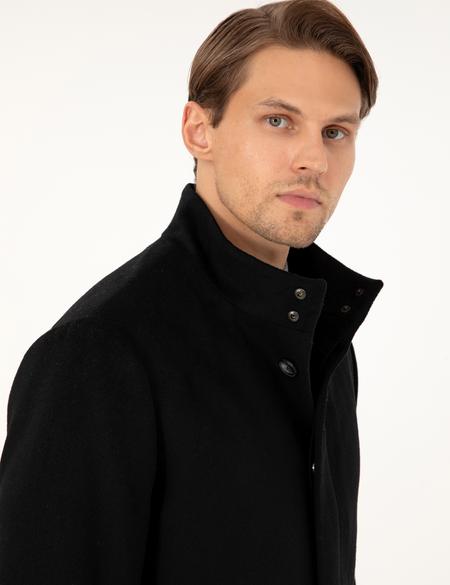 Siyah Slim Fit Yün Karışımlı Palto - 50291020006