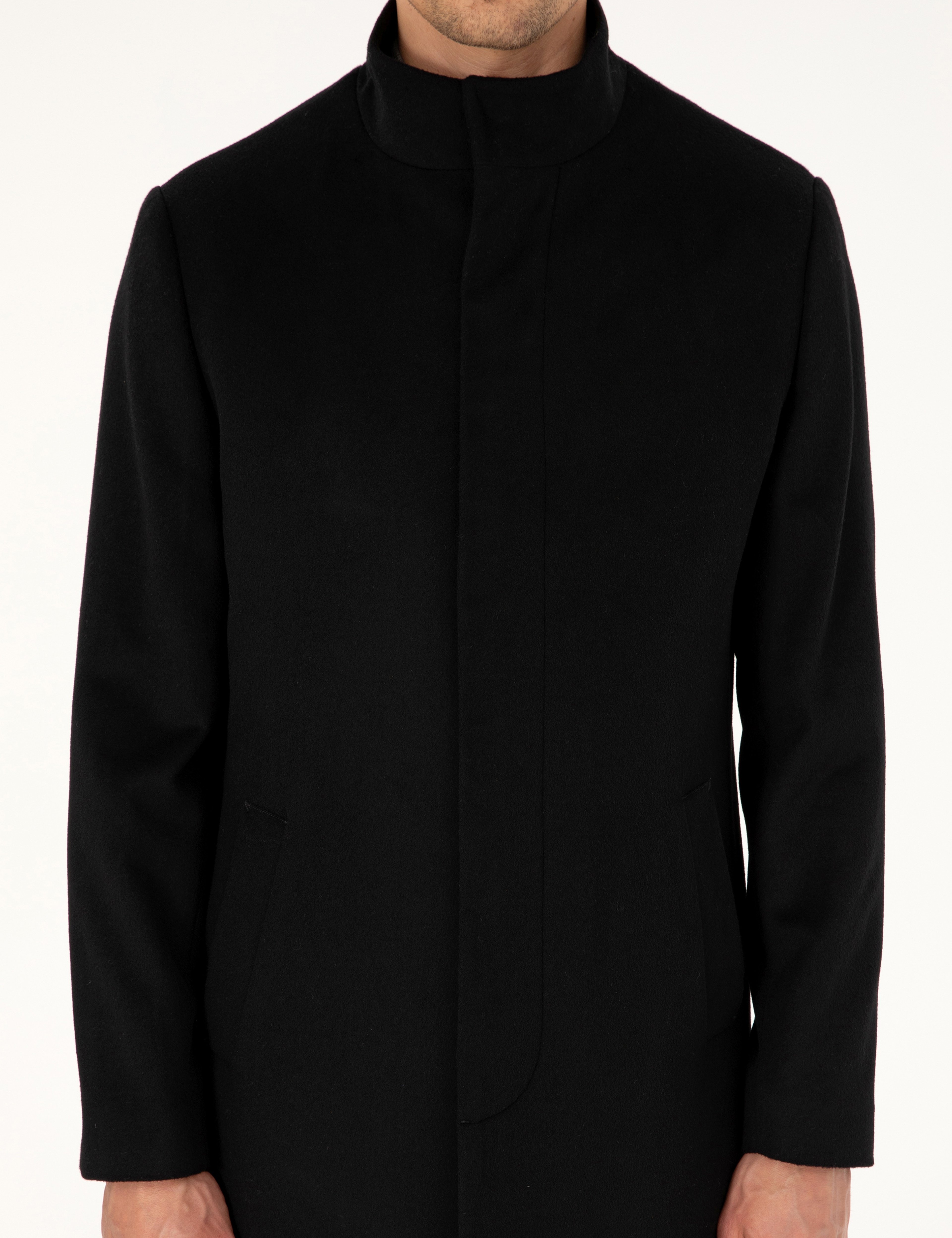 Siyah Slim Fit Yün Karışımlı Palto - Image 7