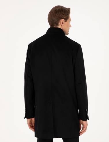 Siyah Slim Fit Yün Karışımlı Palto