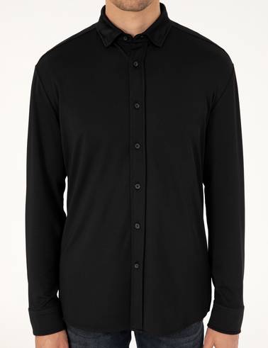 Siyah Slim Fit Örme Gömlek