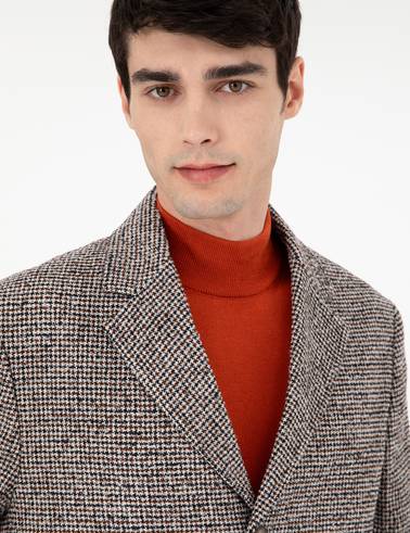 Kahverengi Slim Fit Kaşe Kaban