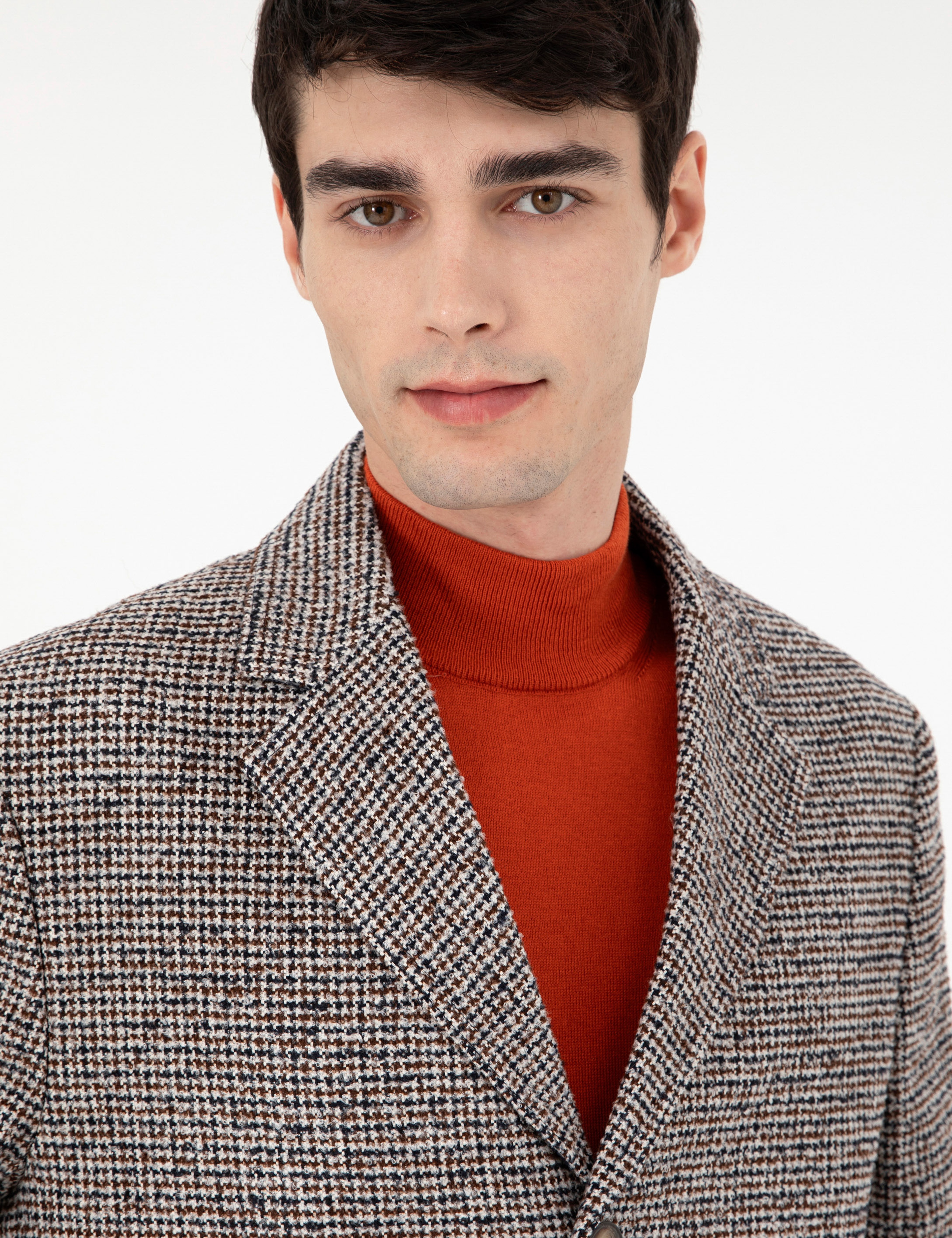 Kahverengi Slim Fit Kaşe Kaban - Image 2