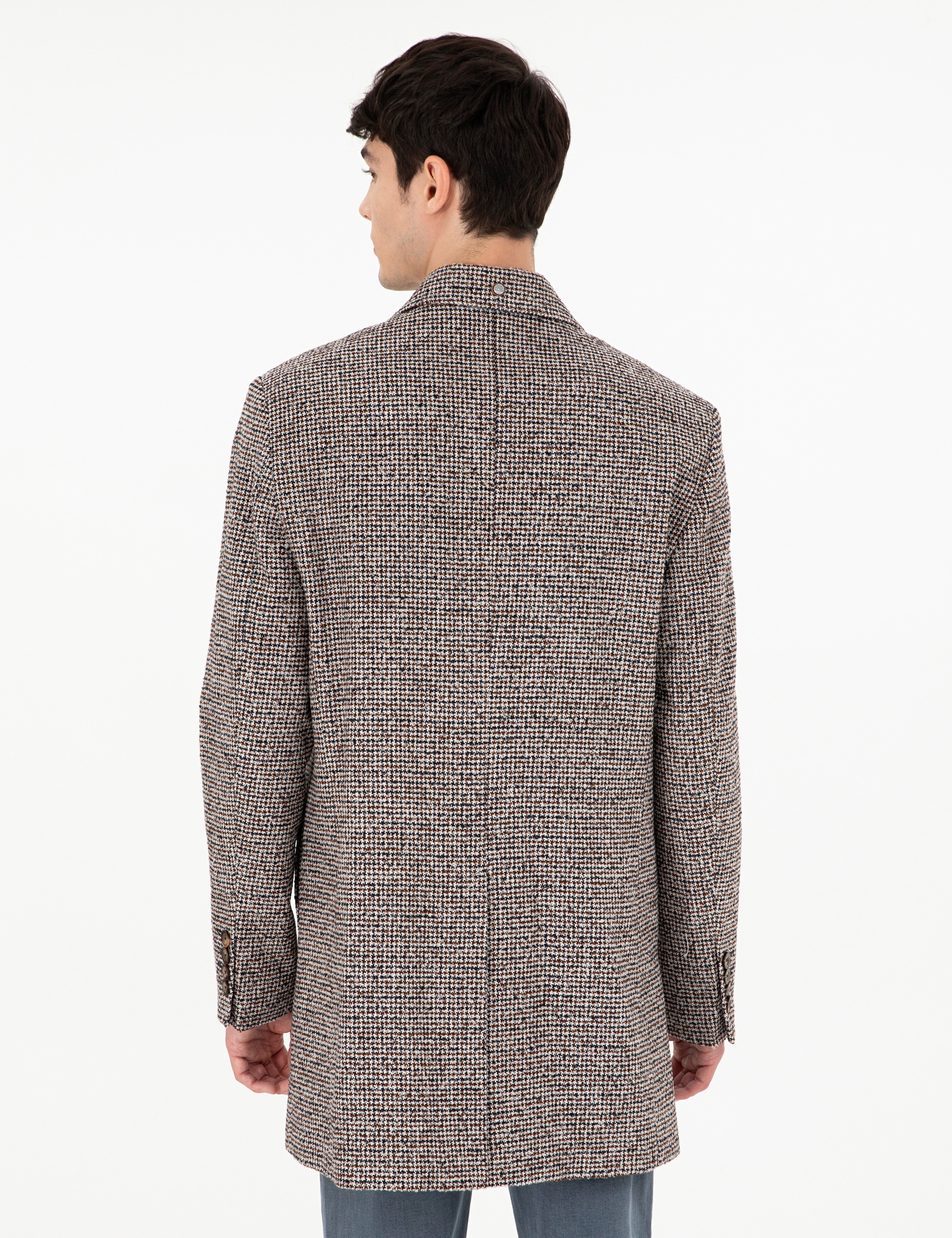 Kahverengi Slim Fit Kaşe Kaban