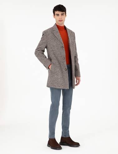 Kahverengi Slim Fit Kaşe Kaban