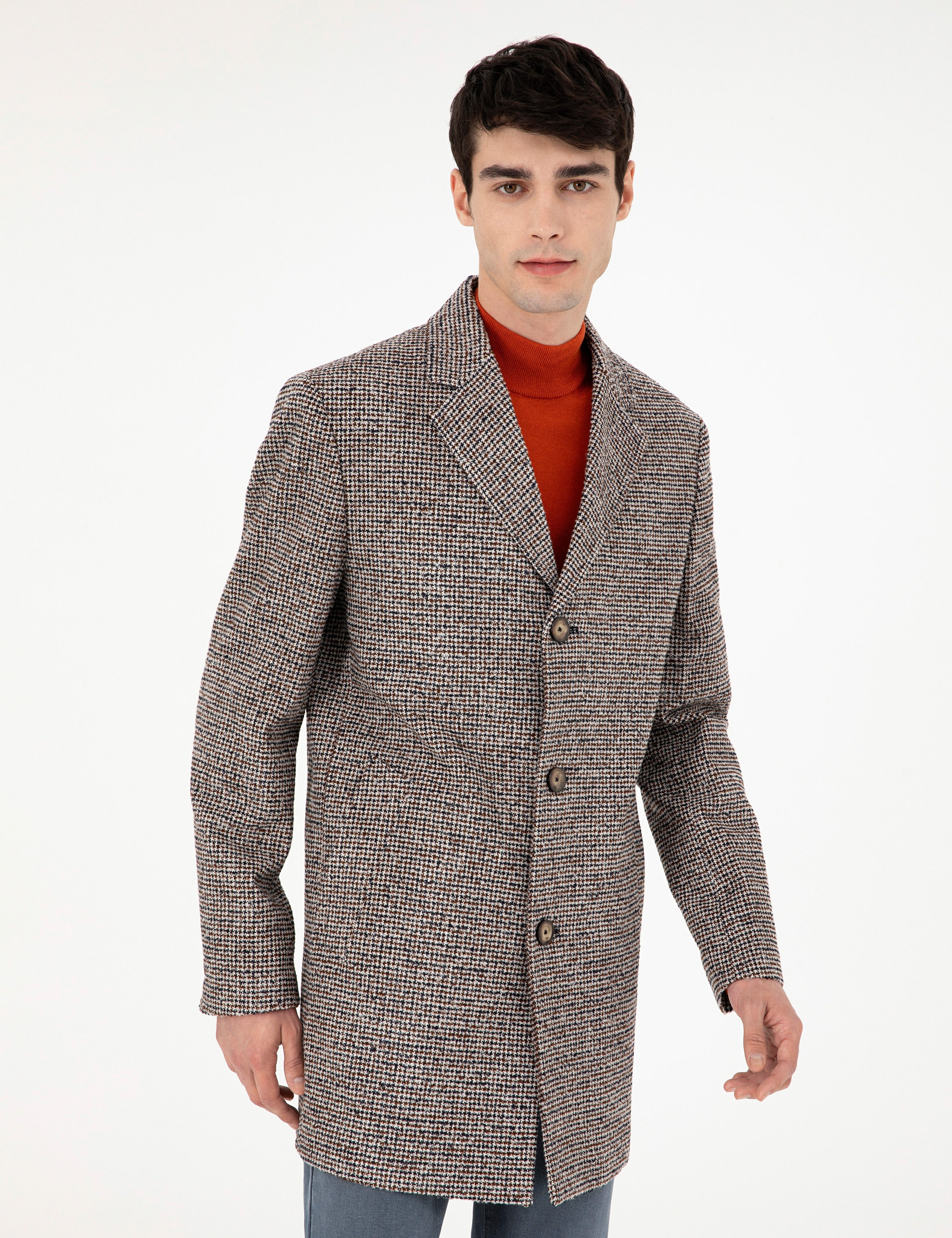 Kahverengi Slim Fit Kaşe Kaban