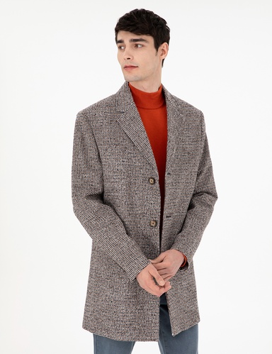 Kahverengi Slim Fit Kaşe Kaban