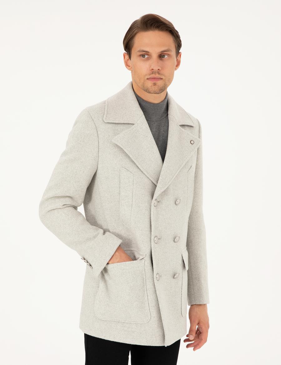 Açık Gri Ex. Slim Fit Kaşe Kaban