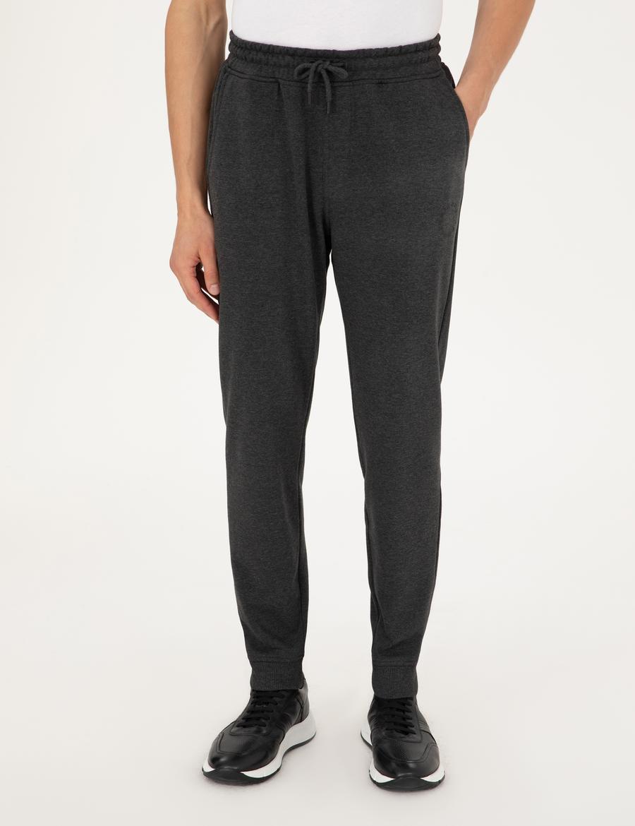 Antrasit Melanj Slim Fit 3 İplik Paçası Lastikli Eşofman Altı