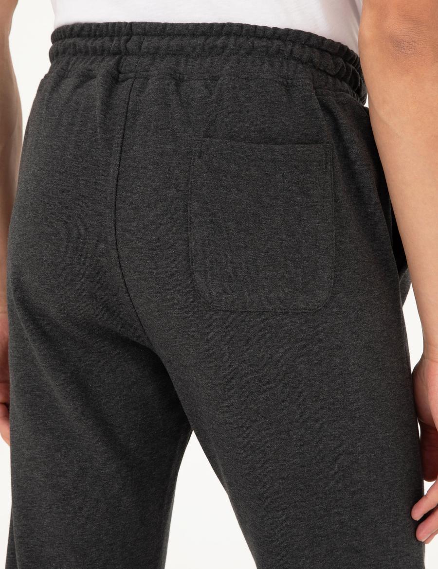 Antrasit Melanj Slim Fit 3 İplik Paçası Lastikli Eşofman Altı