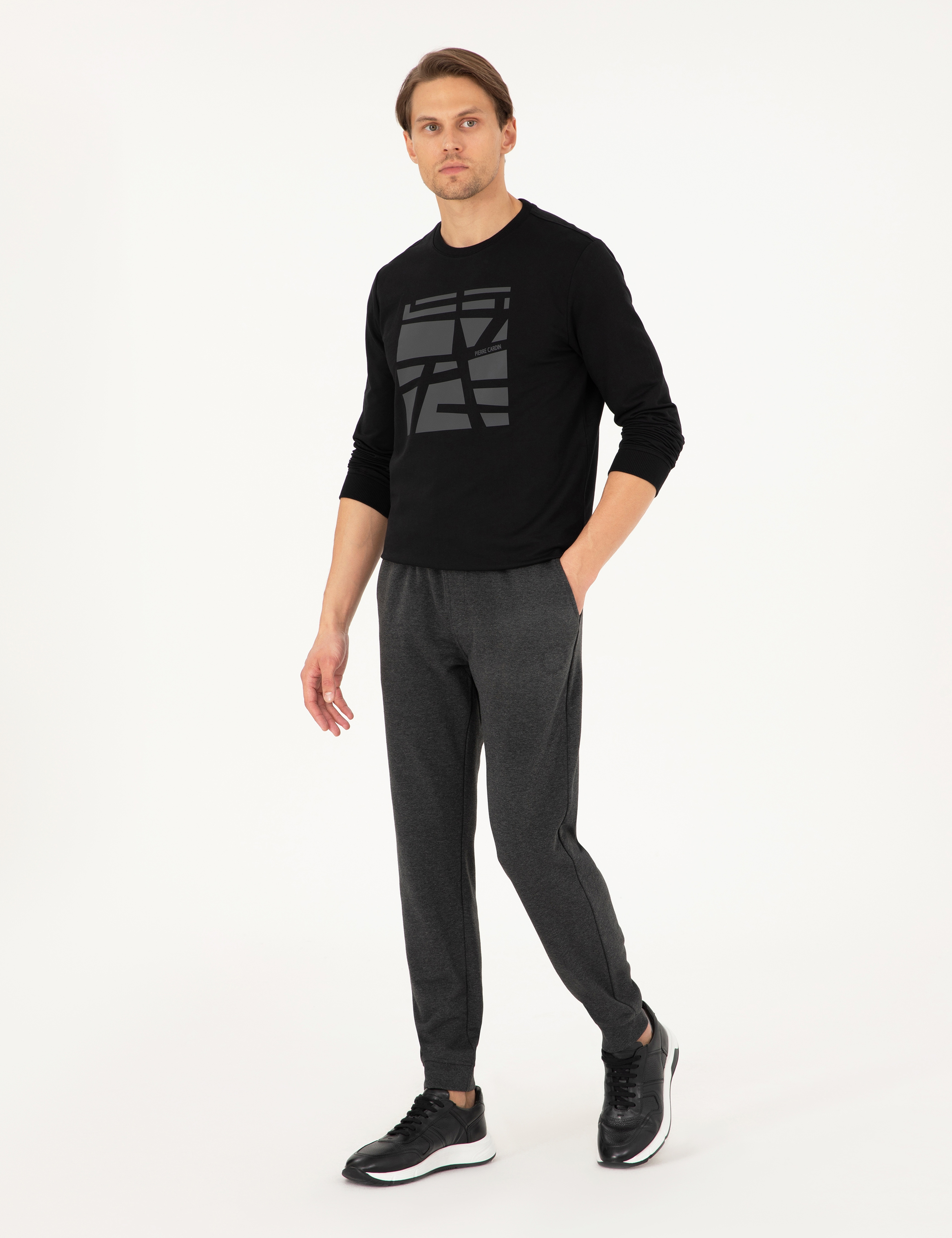 Antrasit Melanj Slim Fit 3 İplik Paçası Lastikli Eşofman Altı - Image 3