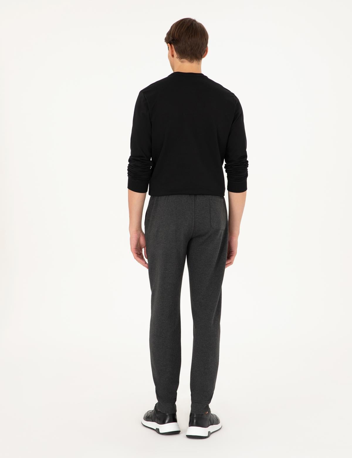 Antrasit Melanj Slim Fit 3 İplik Paçası Lastikli Eşofman Altı - 50299286023