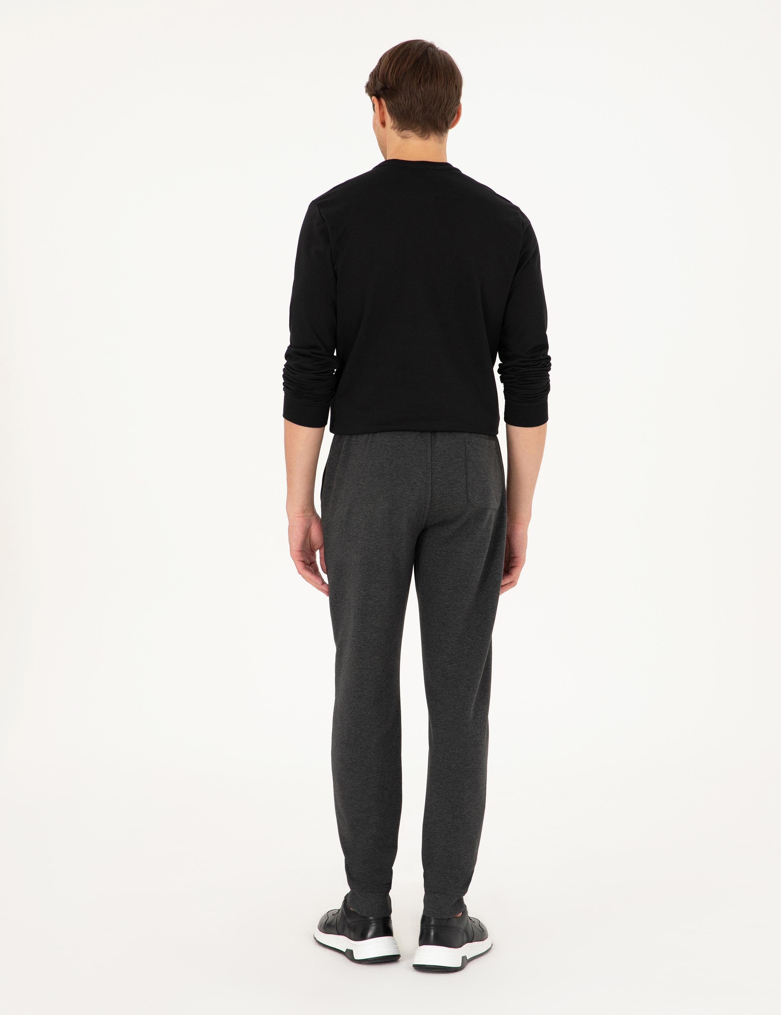 Antrasit Melanj Slim Fit 3 İplik Paçası Lastikli Eşofman Altı