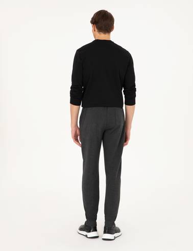 Antrasit Melanj Slim Fit 3 İplik Paçası Lastikli Eşofman Altı
