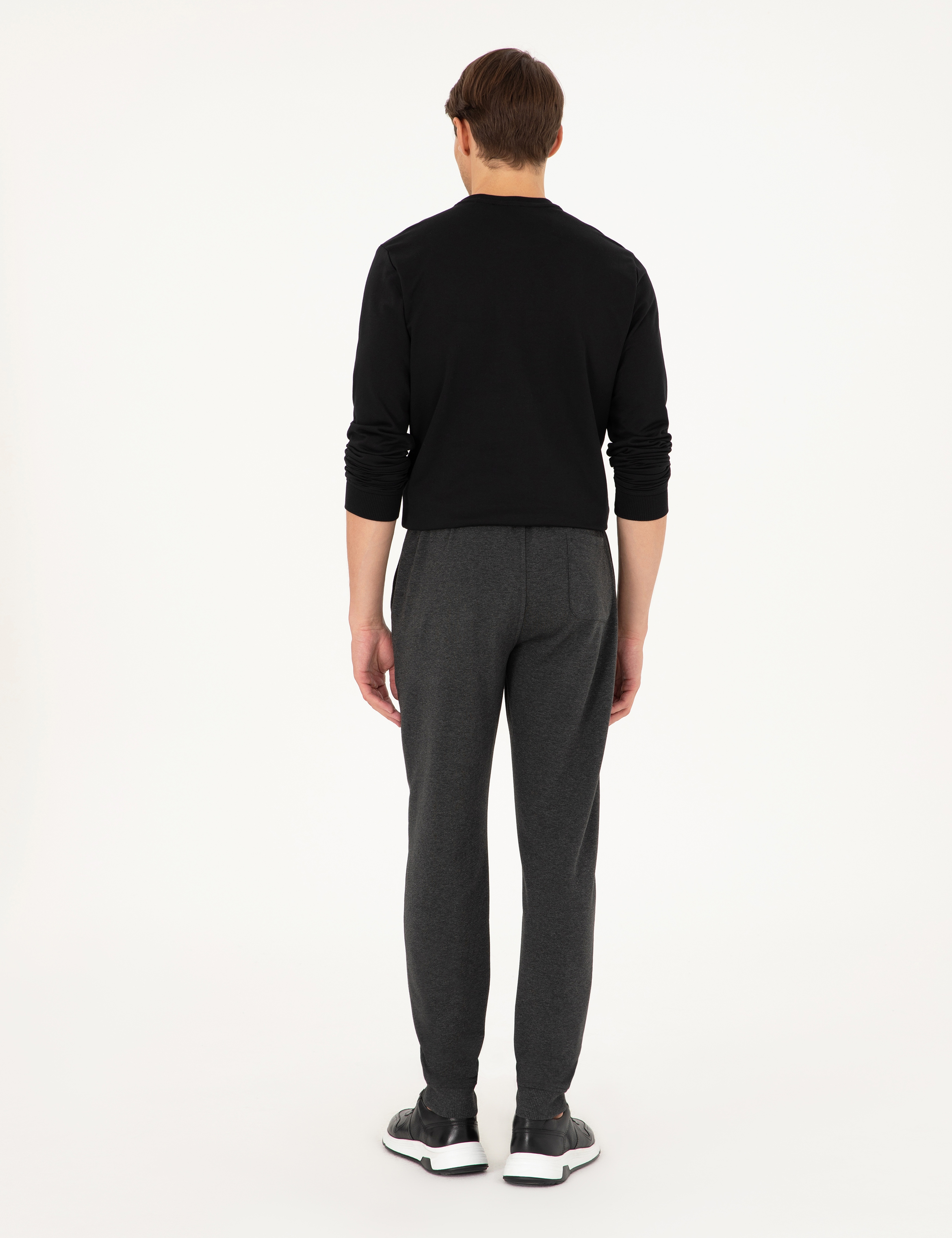 Antrasit Melanj Slim Fit 3 İplik Paçası Lastikli Eşofman Altı - Image 4