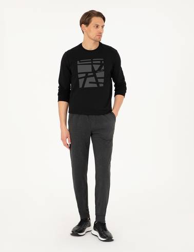 Antrasit Melanj Slim Fit 3 İplik Paçası Lastikli Eşofman Altı