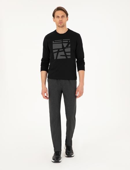 Antrasit Melanj Slim Fit 3 İplik Düz Paça Eşofman Altı - 50299304023