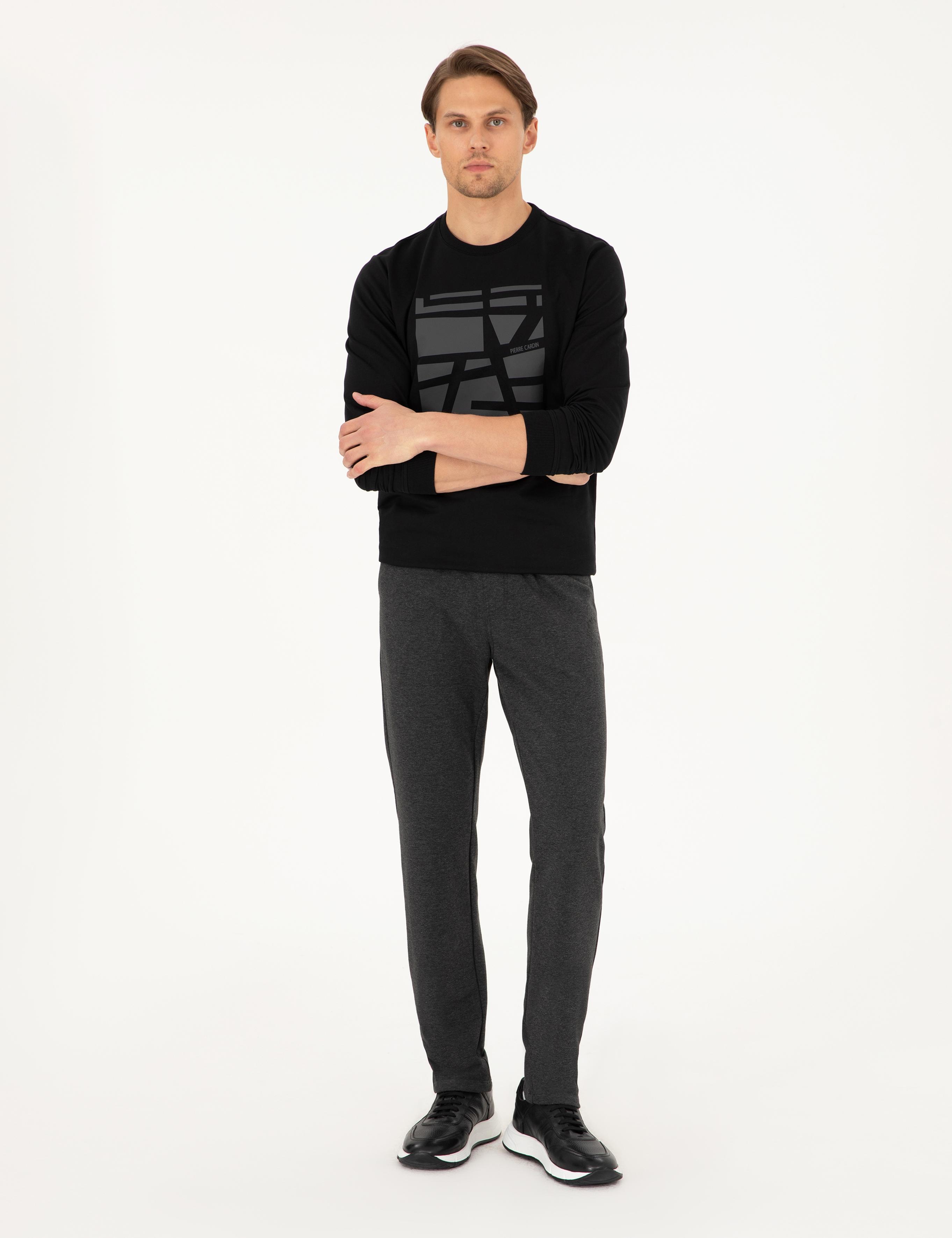 Antrasit Melanj Slim Fit 3 İplik Düz Paça Eşofman Altı