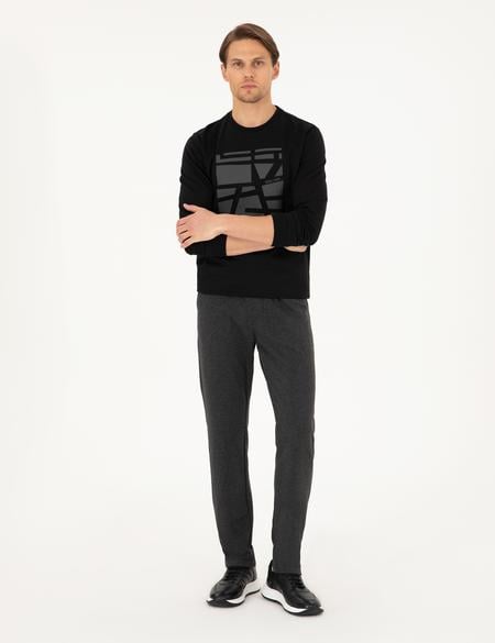 Antrasit Melanj Slim Fit 3 İplik Düz Paça Eşofman Altı - 50299304023