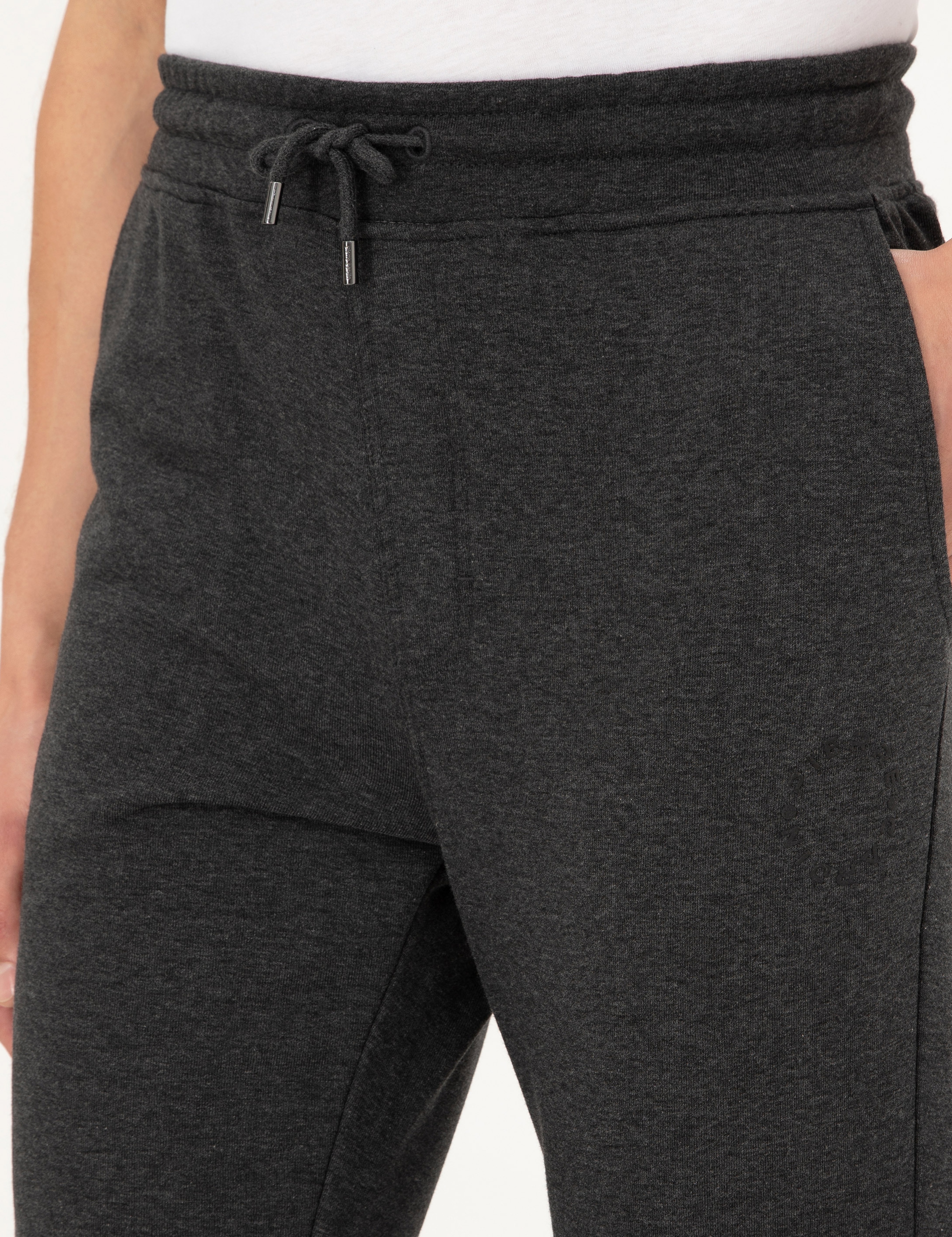 Antrasit Melanj Slim Fit 3 İplik Düz Paça Eşofman Altı - Image 5