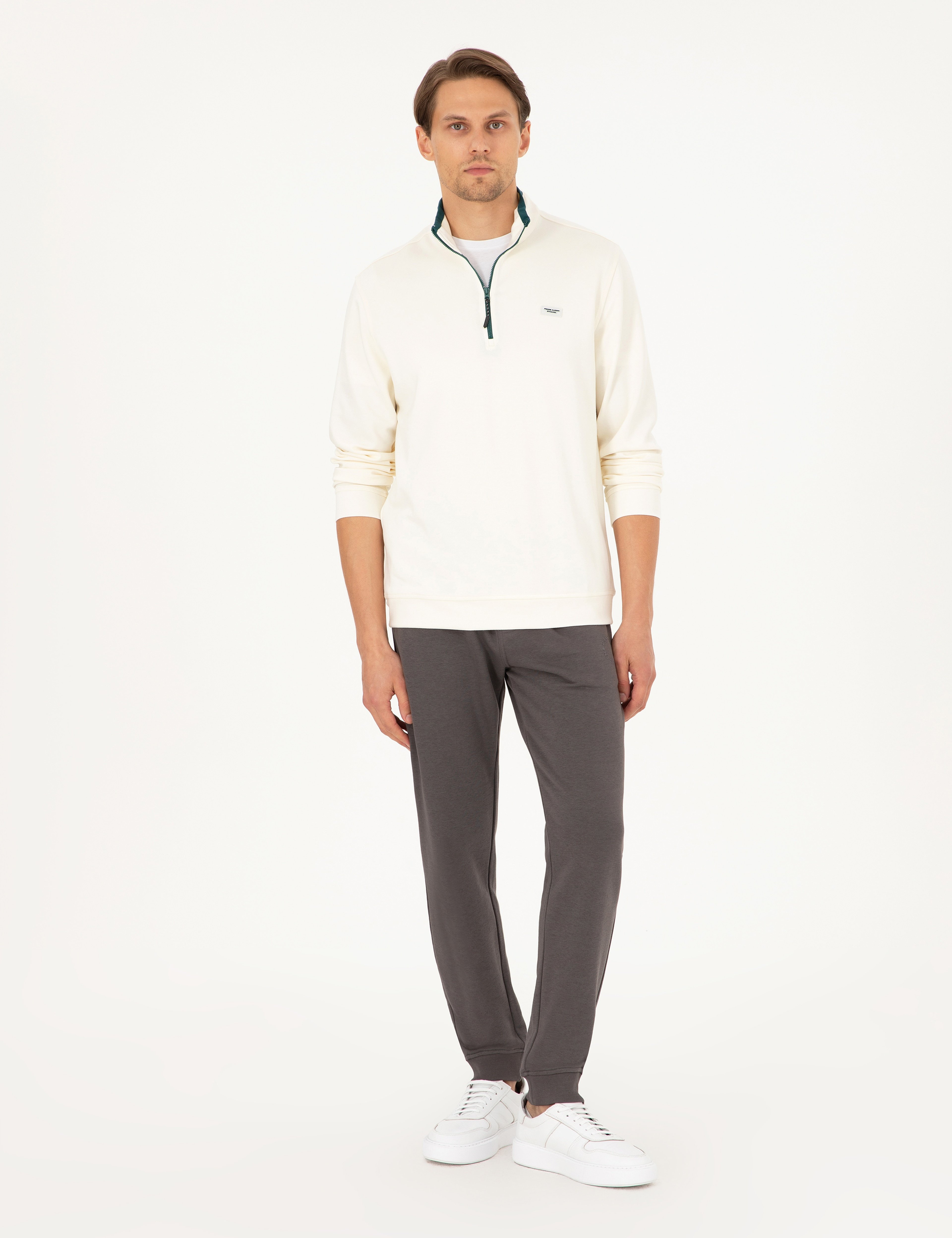 Antrasit Slim Fit 3 İplik Paçası Lastikli Eşofman Altı