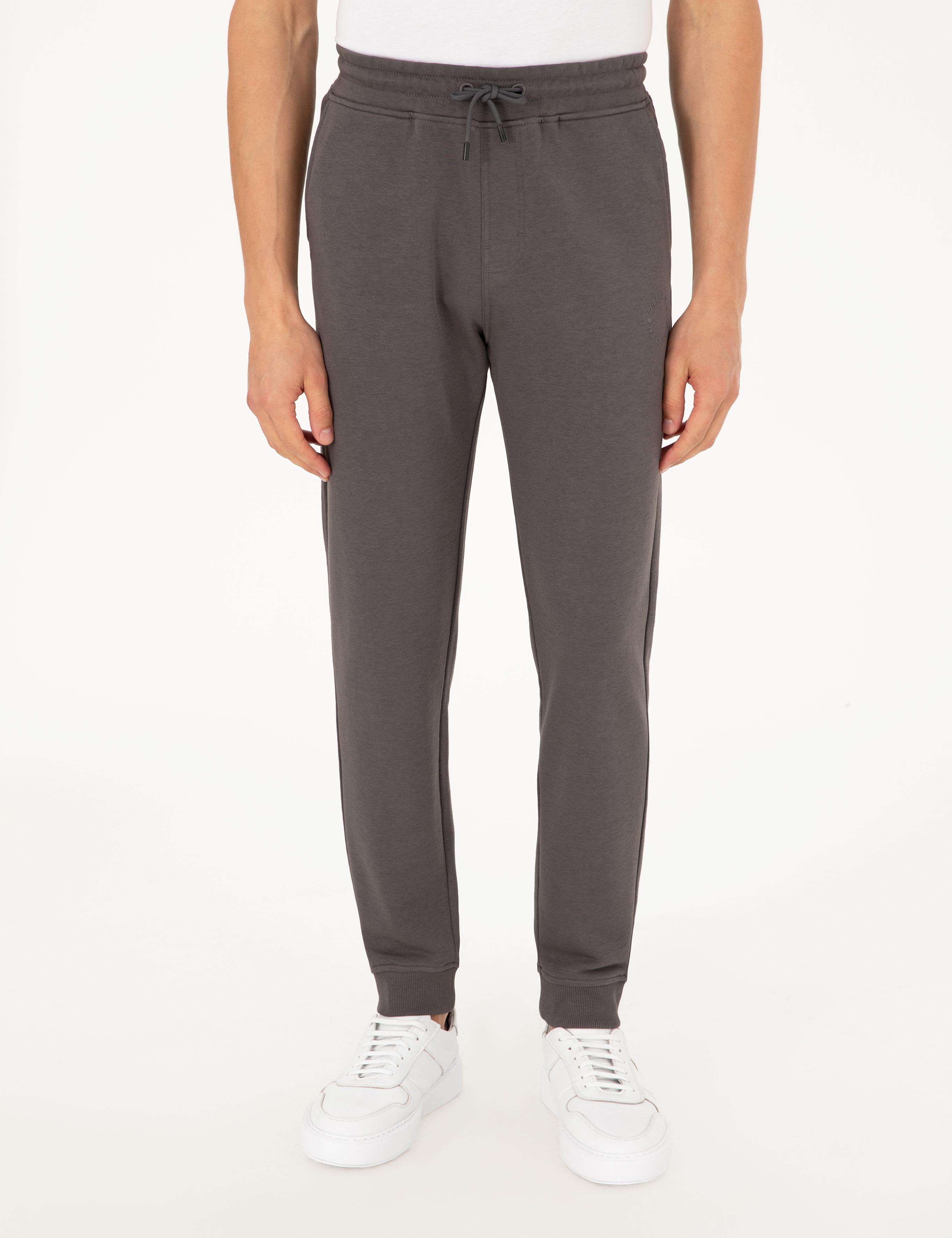 Antrasit Slim Fit 3 İplik Paçası Lastikli Eşofman Altı