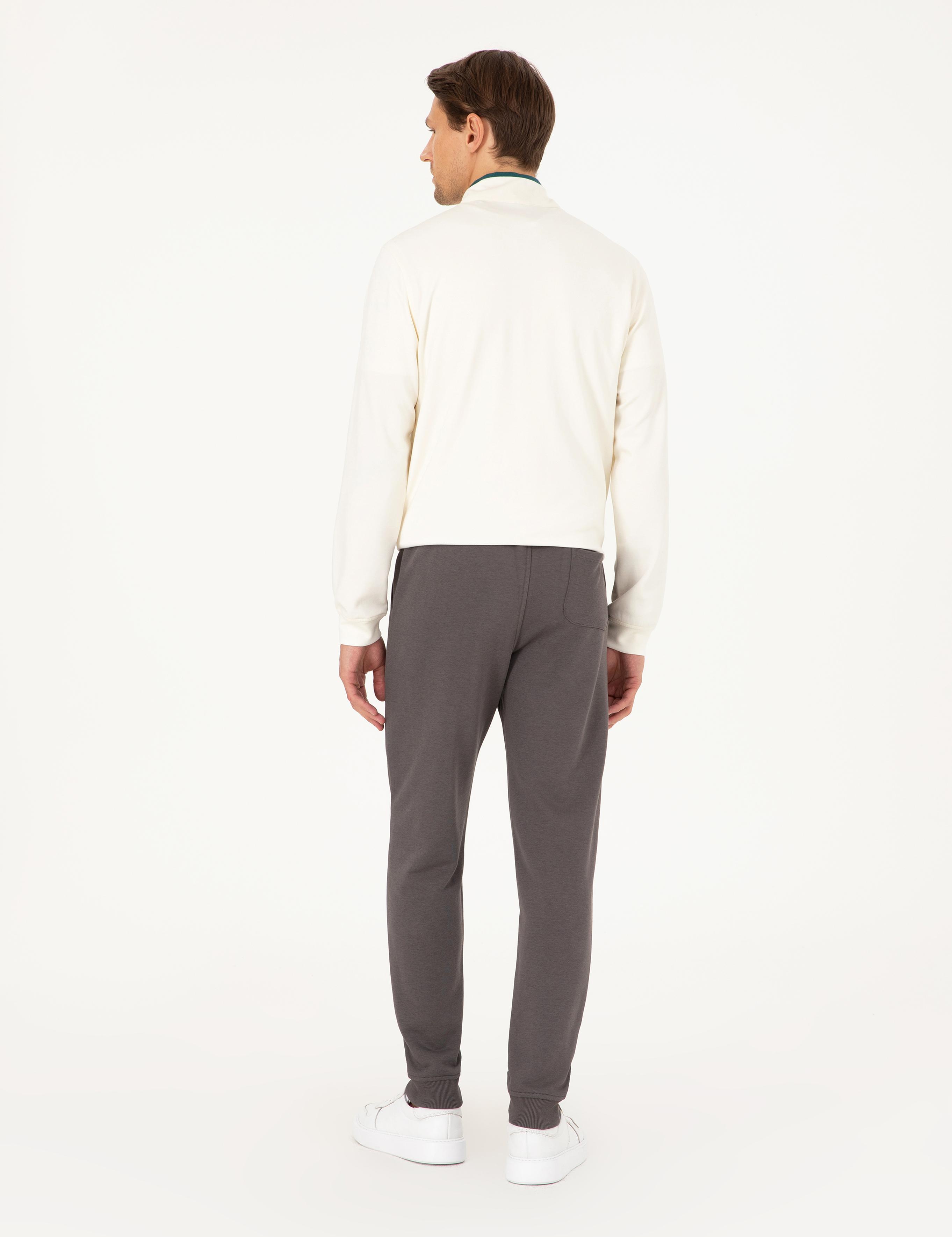 Antrasit Slim Fit 3 İplik Paçası Lastikli Eşofman Altı