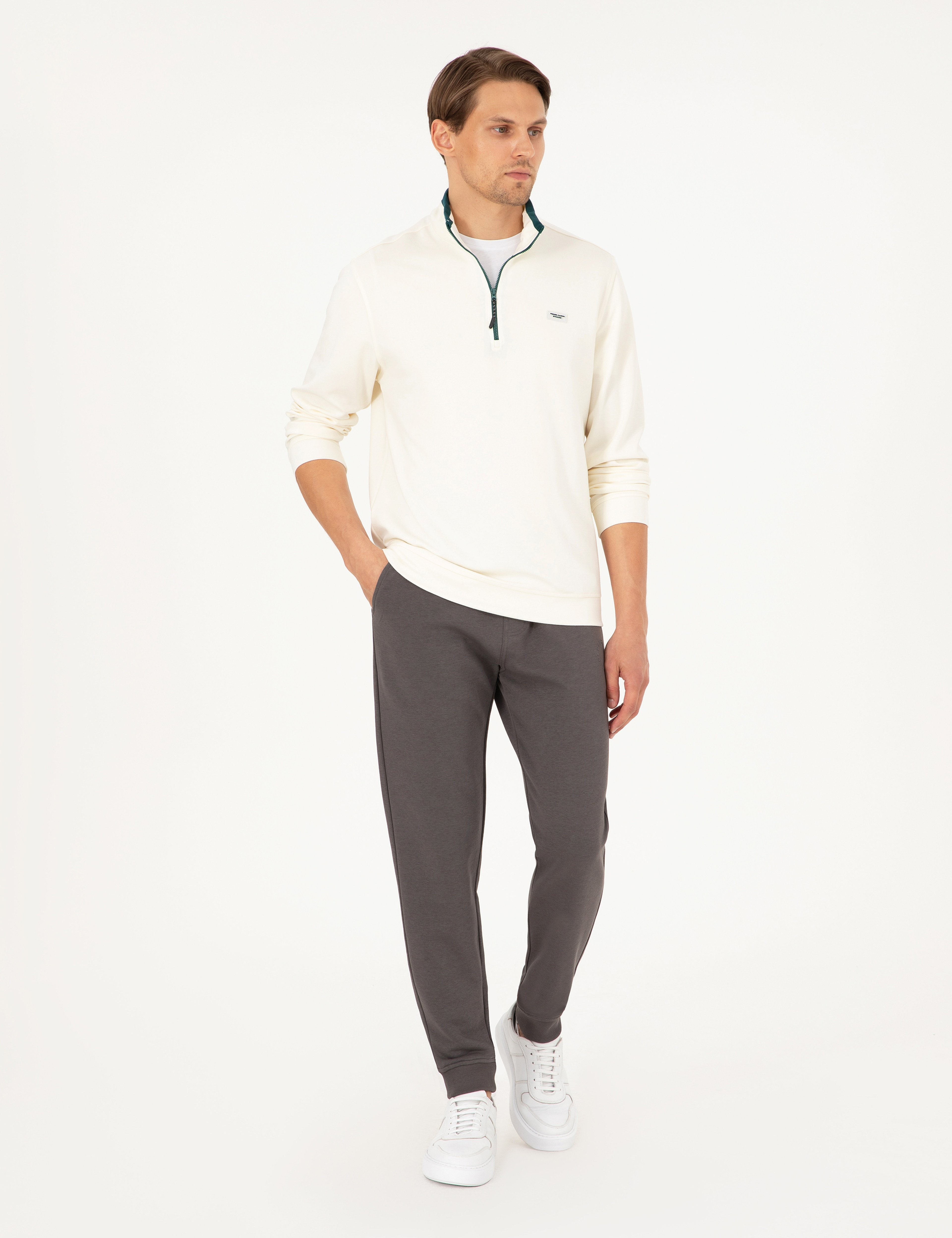 Antrasit Slim Fit 3 İplik Paçası Lastikli Eşofman Altı