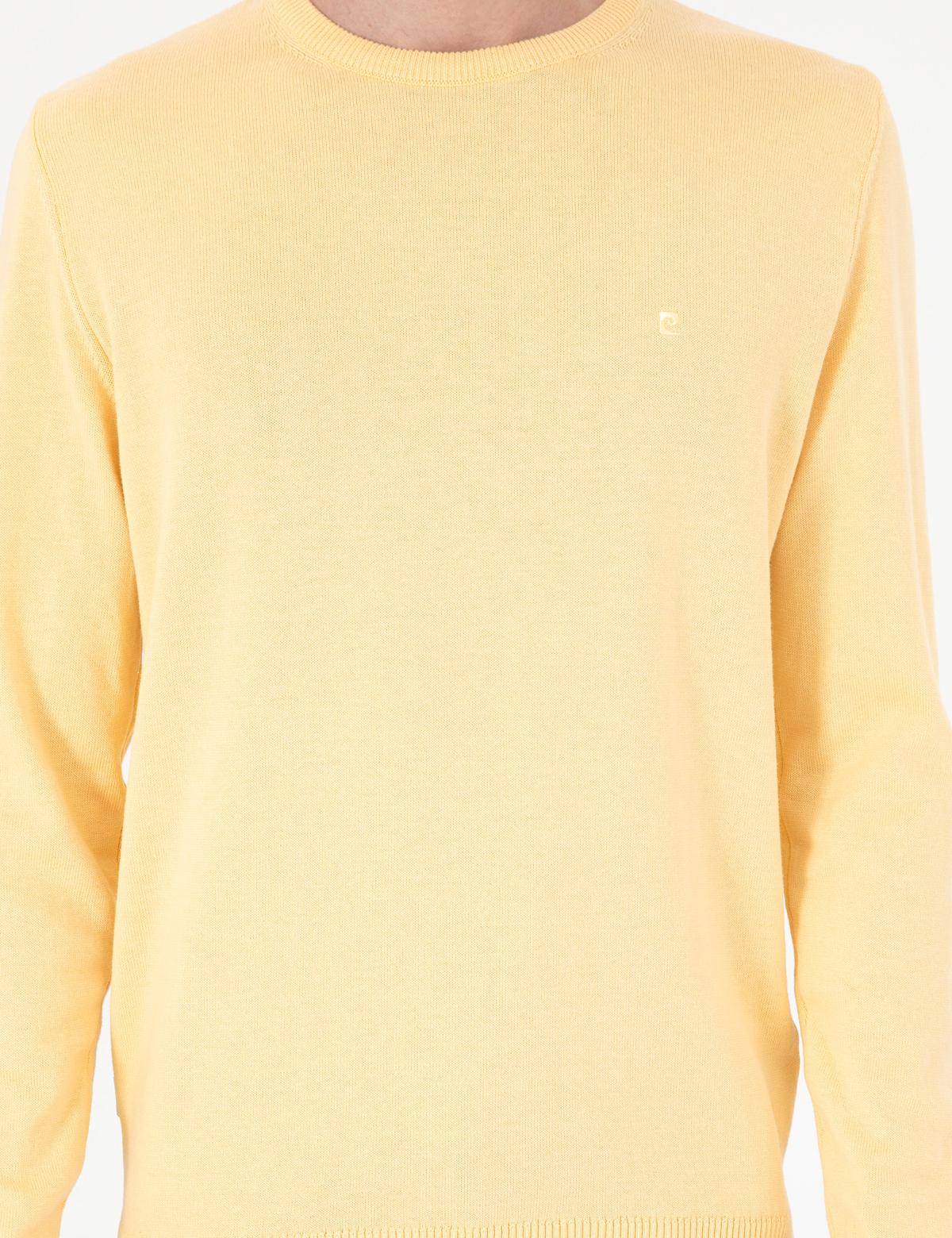 Açık Sarı Slim Fit Bisiklet Yaka Basic Triko Kazak - 50296575011