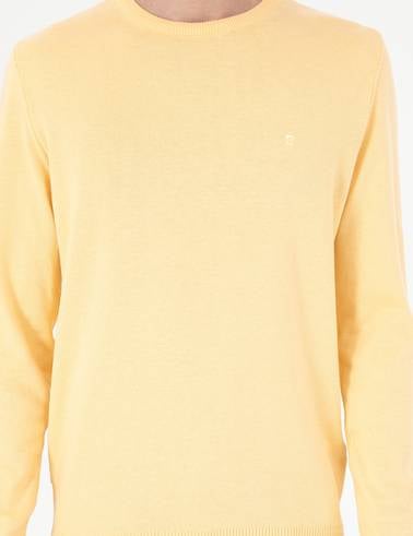 Açık Sarı Slim Fit Bisiklet Yaka Basic Triko Kazak