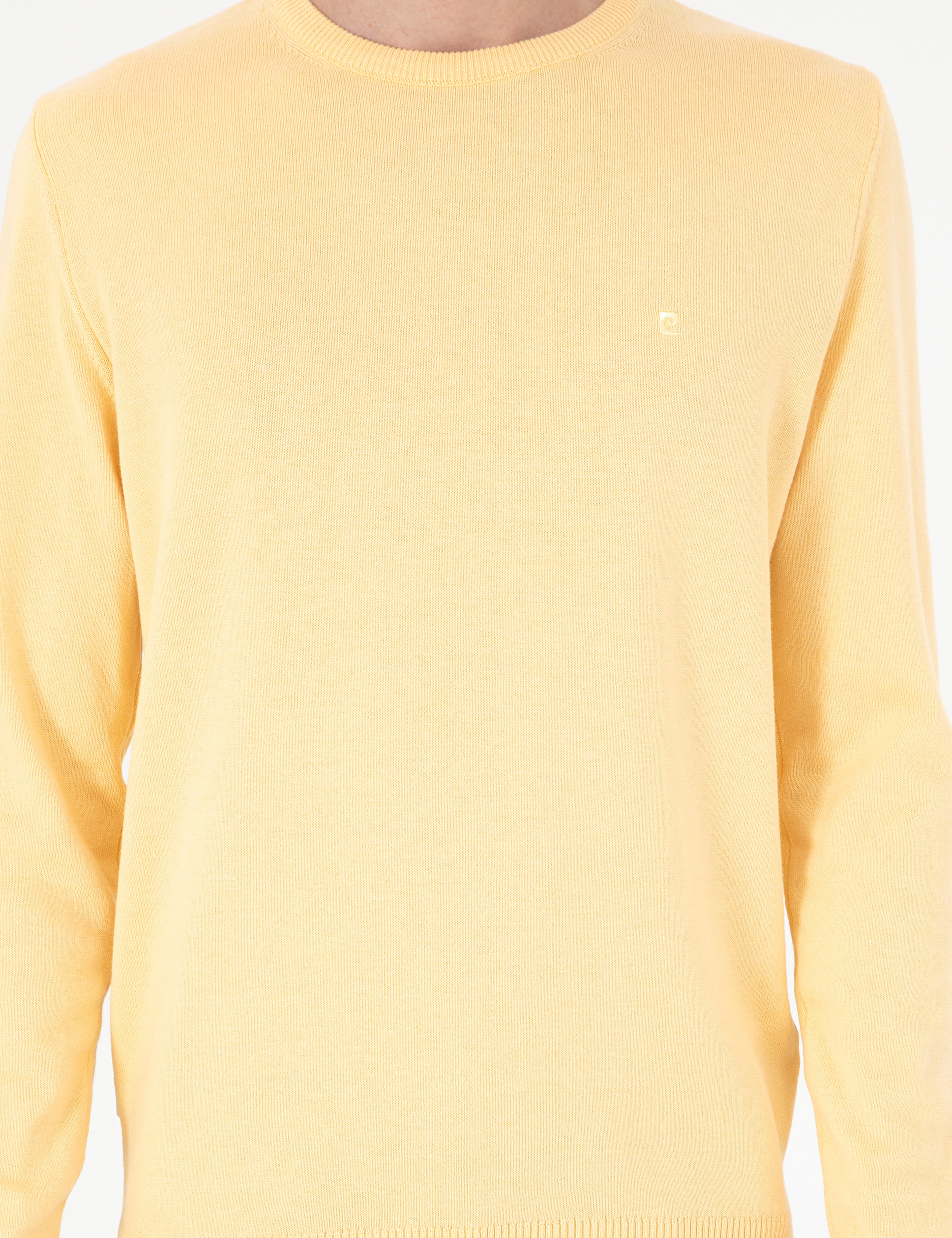 Açık Sarı Slim Fit Bisiklet Yaka Basic Triko Kazak - Image 6