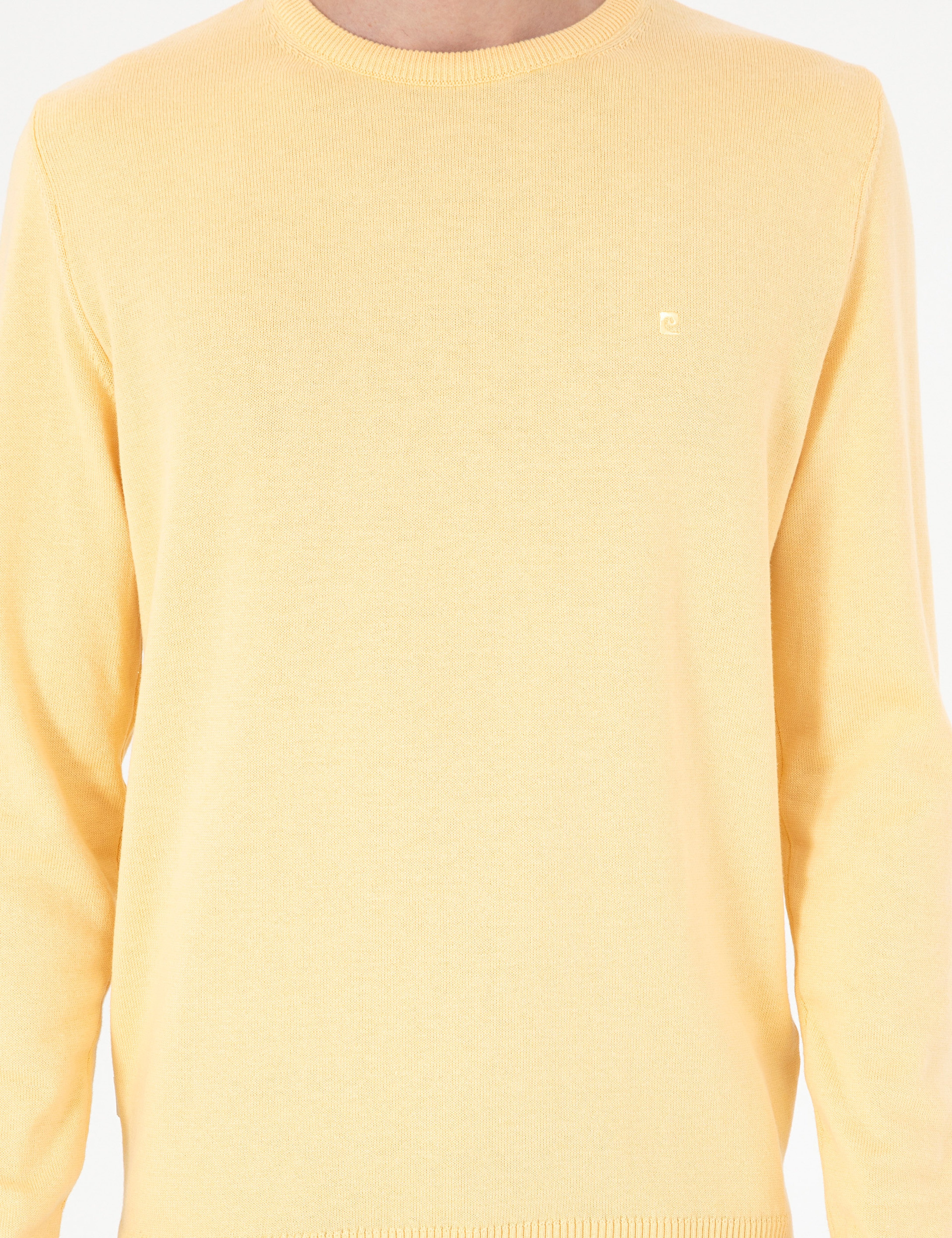 Açık Sarı Slim Fit Bisiklet Yaka Basic Triko Kazak