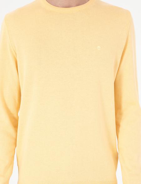 Açık Sarı Slim Fit Bisiklet Yaka Basic Triko Kazak - 50296575011