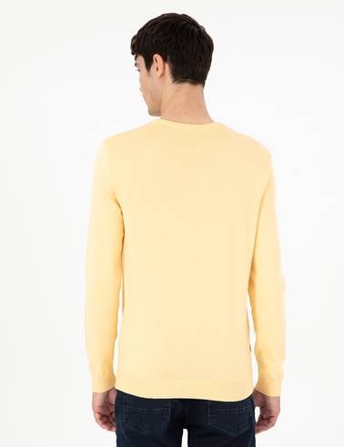 Açık Sarı Slim Fit Bisiklet Yaka Basic Triko Kazak