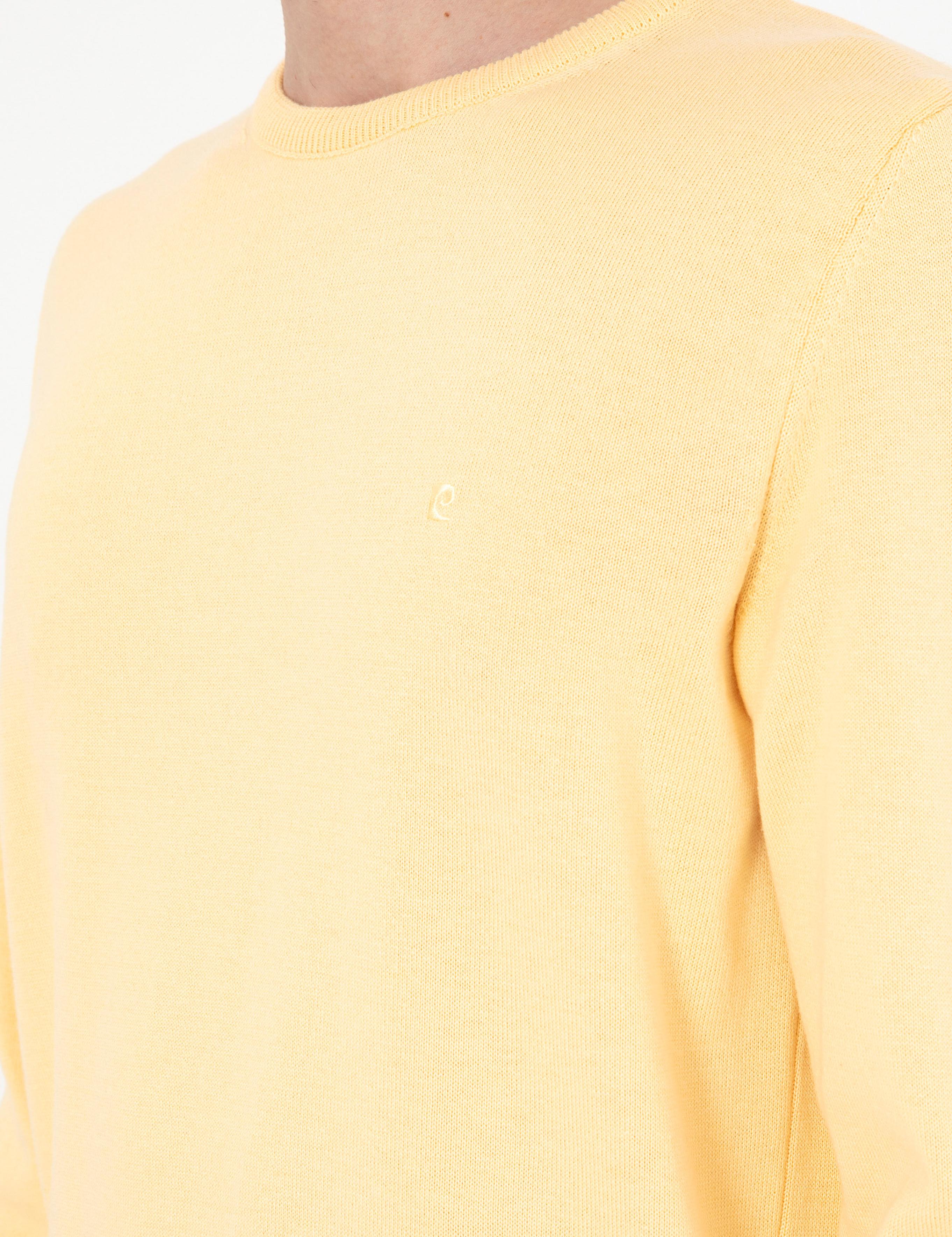 Açık Sarı Slim Fit Bisiklet Yaka Basic Triko Kazak