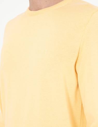 Açık Sarı Slim Fit Bisiklet Yaka Basic Triko Kazak