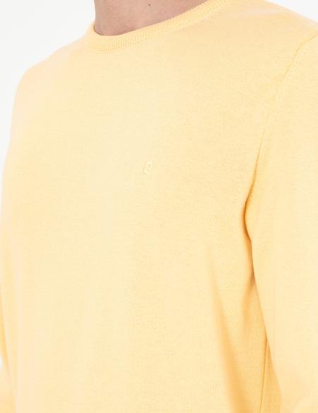 Açık Sarı Slim Fit Bisiklet Yaka Basic Triko Kazak - 50296575011