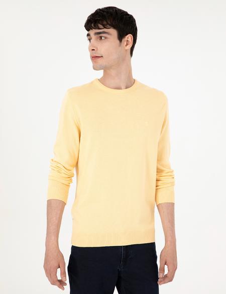 Açık Sarı Slim Fit Bisiklet Yaka Basic Triko Kazak - 50296575011