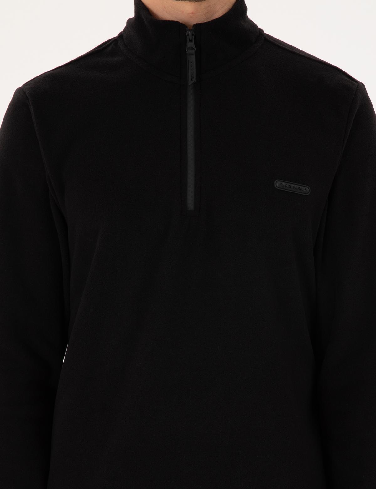 Siyah Regular Fit Yarım Fermuarlı Polar Sweatshirt - 50298973017