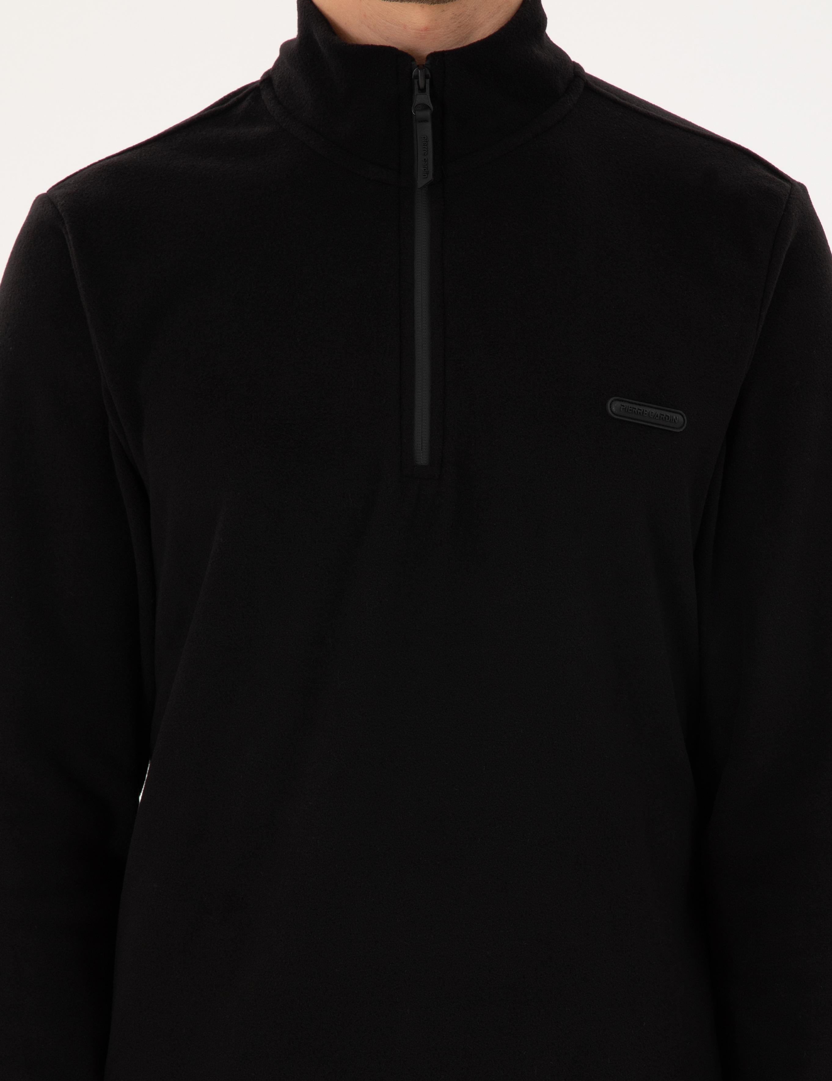 Siyah Regular Fit Yarım Fermuarlı Polar Sweatshirt