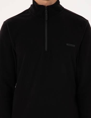 Siyah Regular Fit Yarım Fermuarlı Polar Sweatshirt