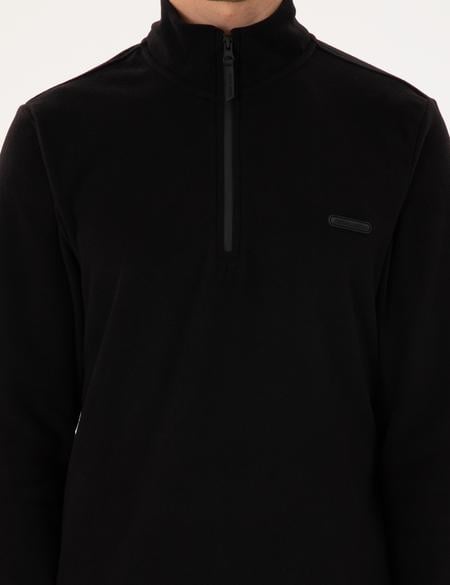 Siyah Regular Fit Yarım Fermuarlı Polar Sweatshirt - 50298973017