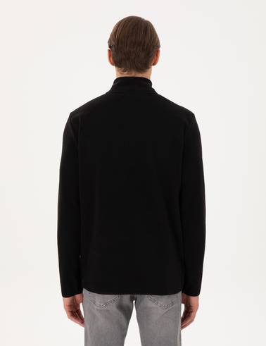 Siyah Regular Fit Yarım Fermuarlı Polar Sweatshirt