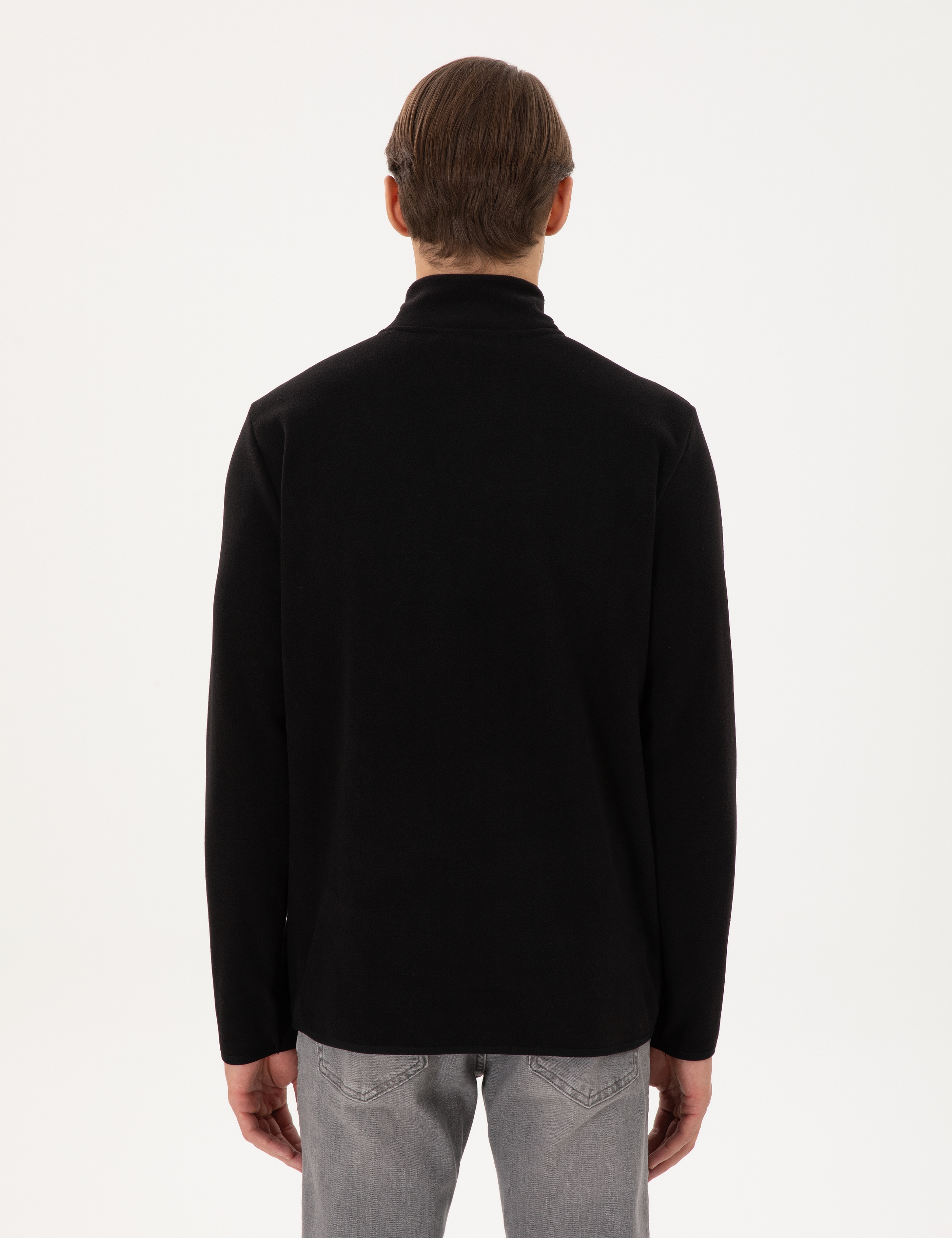 Siyah Regular Fit Yarım Fermuarlı Polar Sweatshirt - Image 5