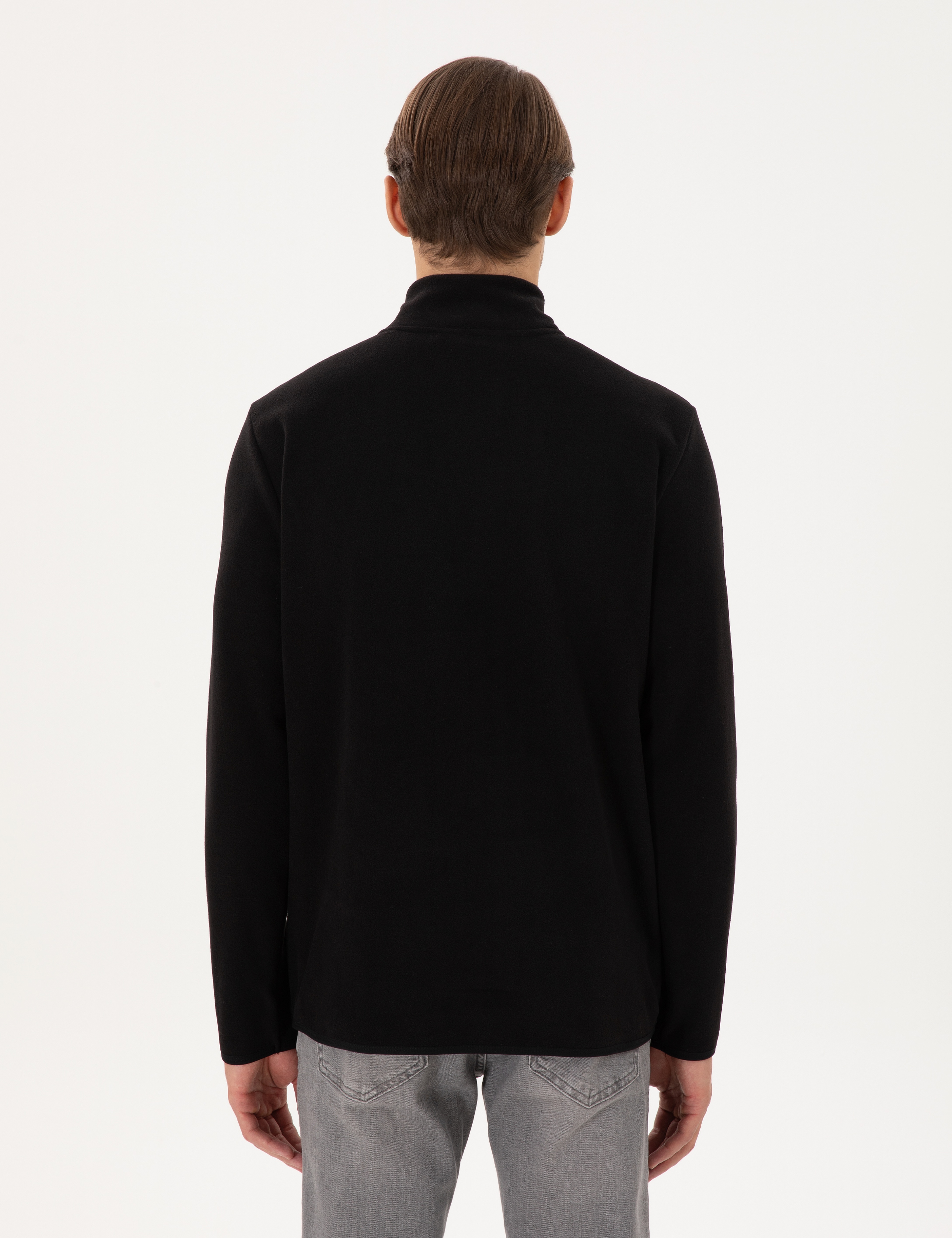 Siyah Regular Fit Yarım Fermuarlı Polar Sweatshirt